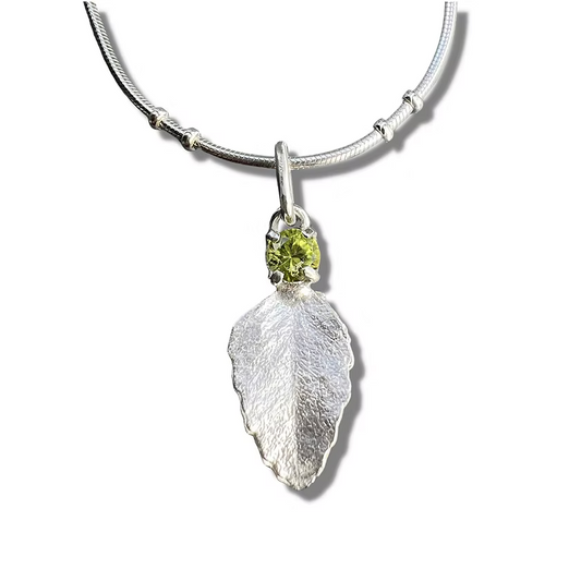 Myrtle Beech Leaf and Peridot Necklace